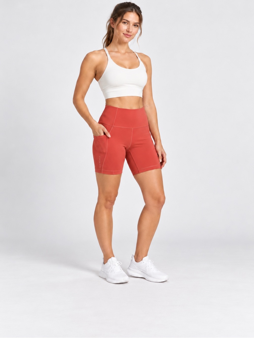 Lululemon Women’s Size 4 Coral High Rise Biker Shorts Side Pockets Running
